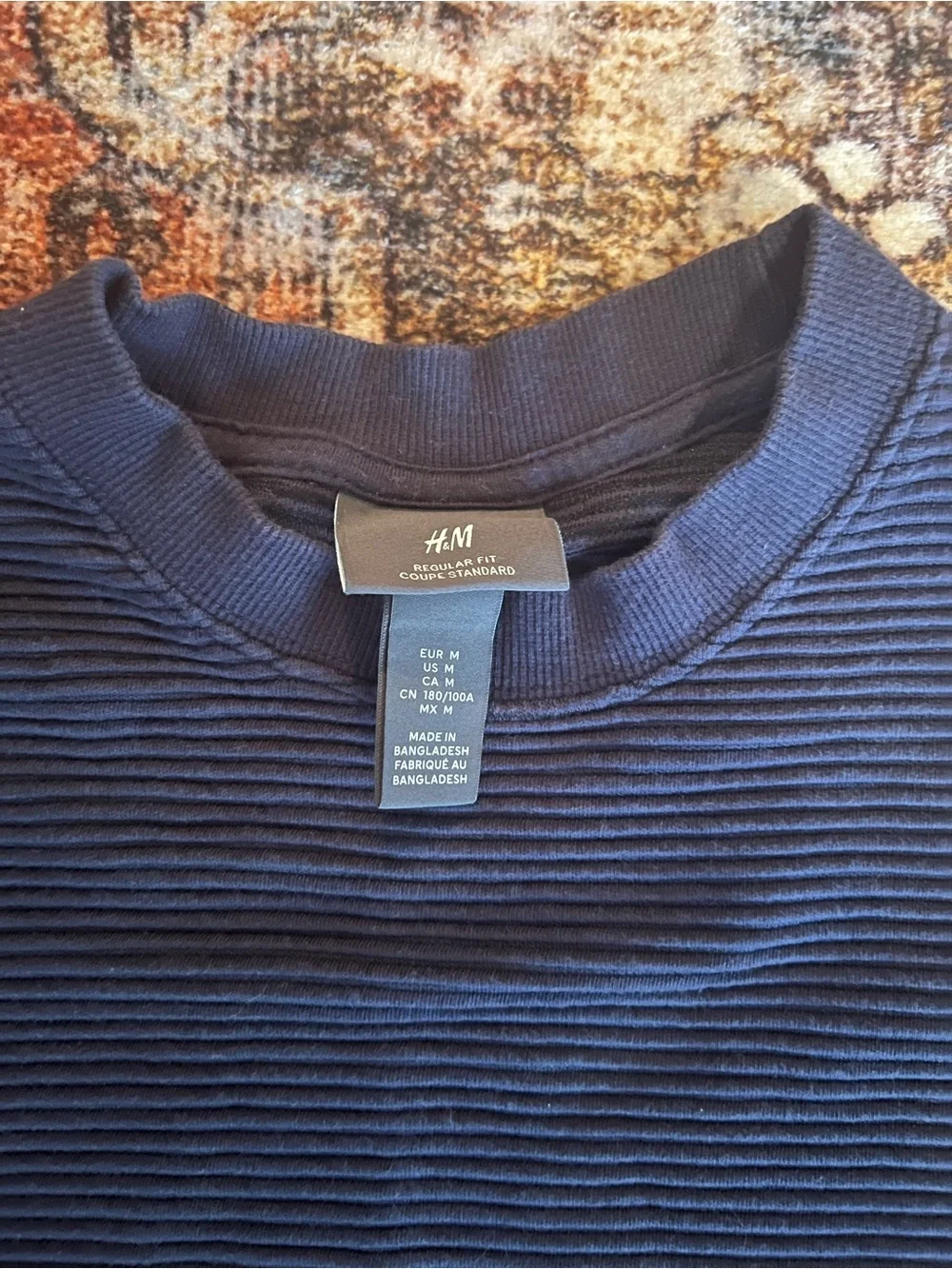 H&M Men's Navy Ribbed Crewneck Sweater